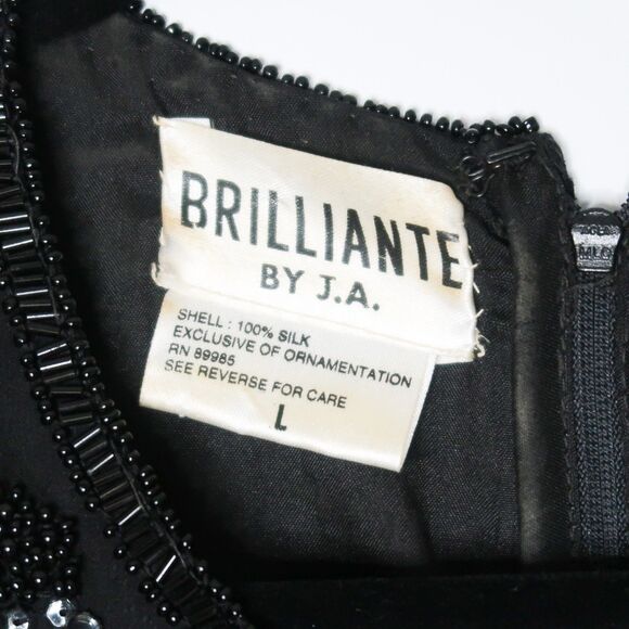 Brilliante by J.A. VINTAGE Dress Size Large 100% Silk Black Shift Sequins Beads - Picture 3 of 10